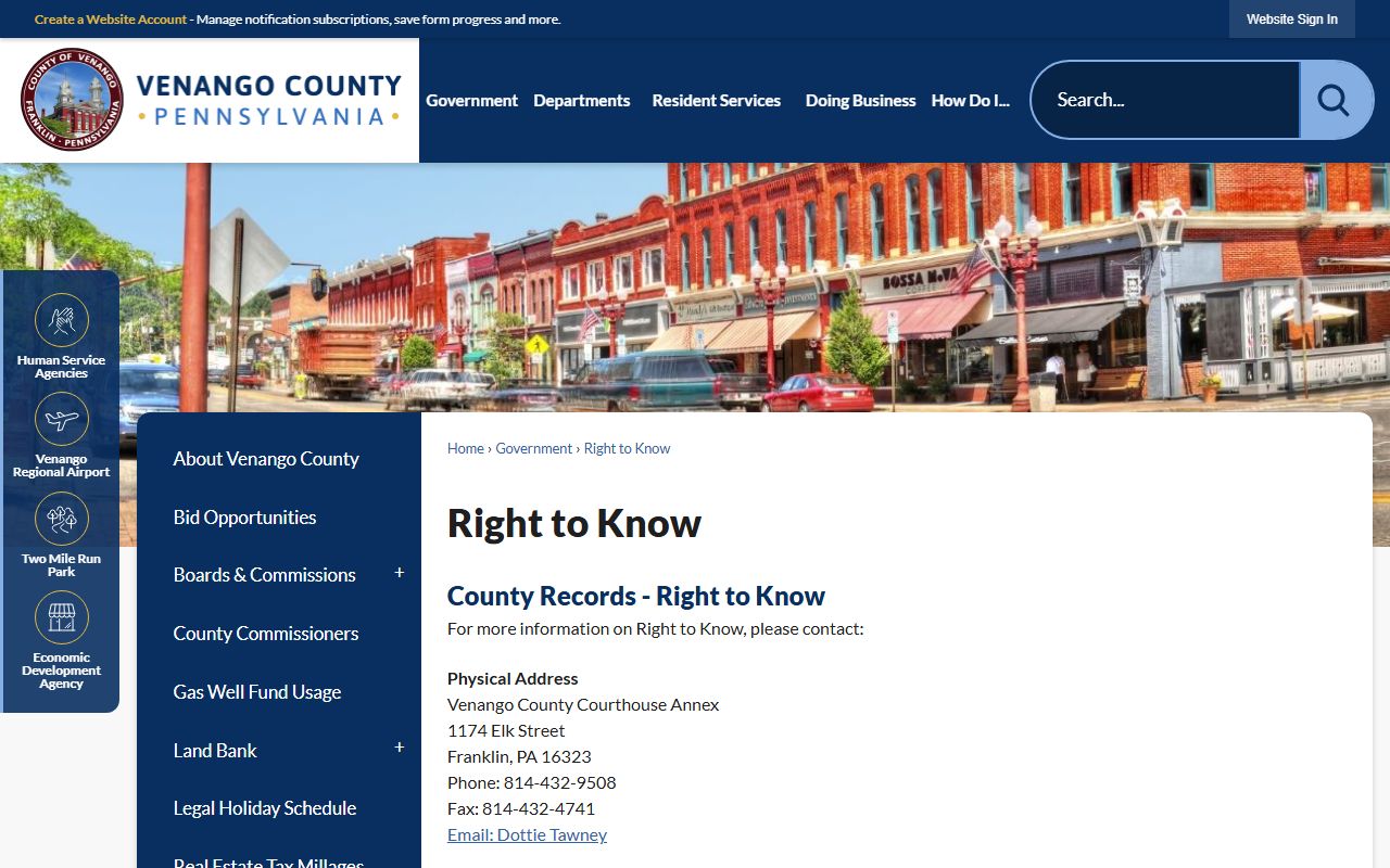 Venango County Right-to-Know request page